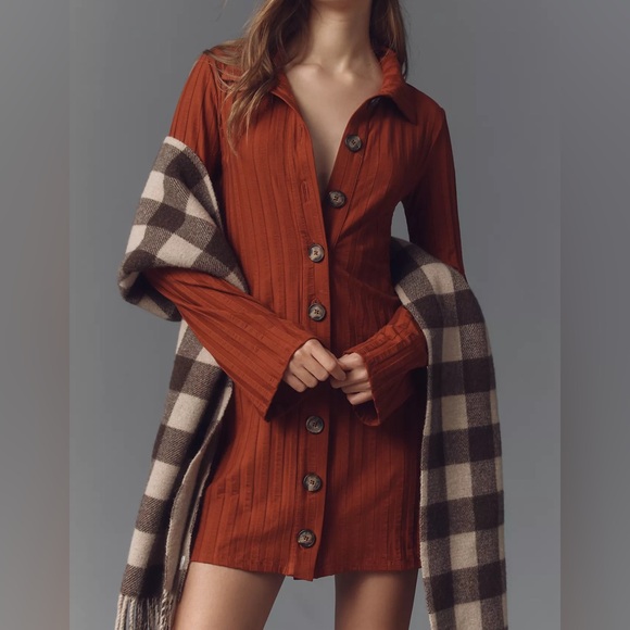 REFORMATION Benton Ribbed Button-Front Sweater Mini Dress - Picture 1 of 11